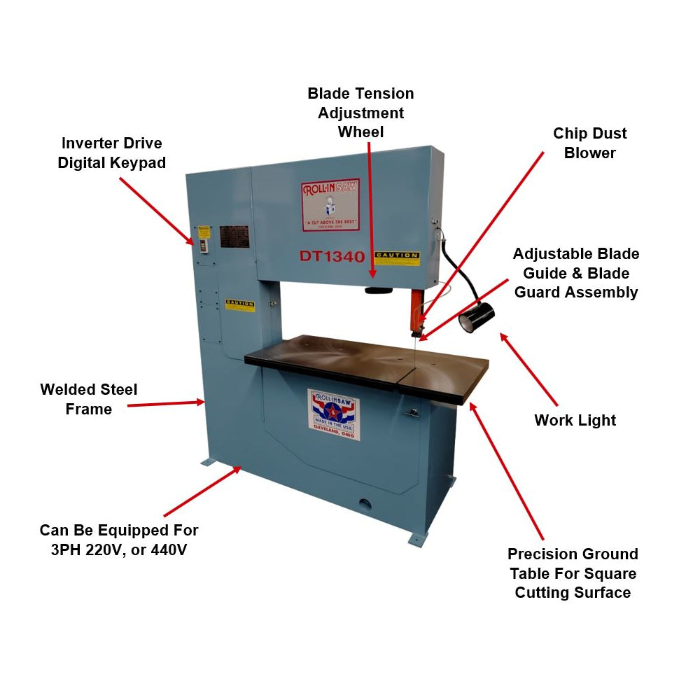 Roll-In Saw DT1340 220V/440V 3PH 13-Inch by 40-Inch American Deep Throat Journeyman Vertical Band Saw
