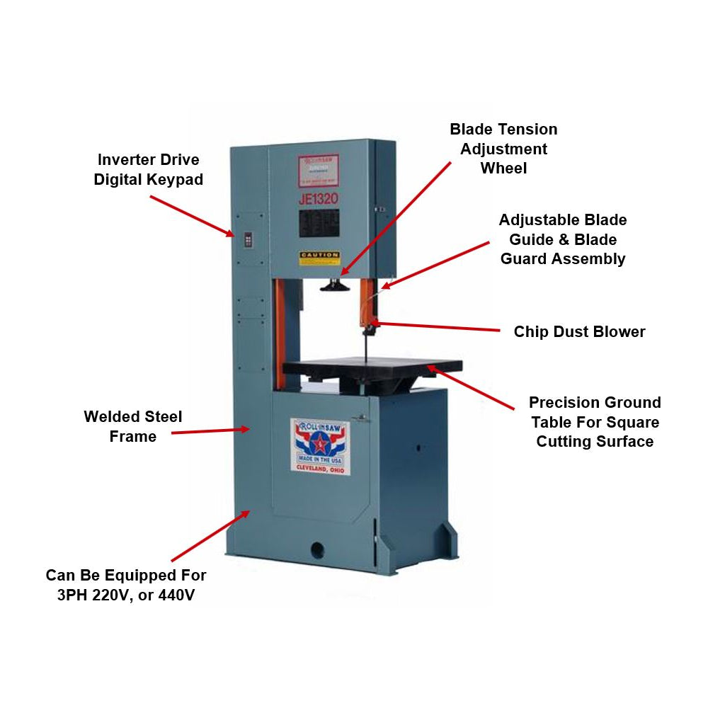 Roll-In Saw JE1320 220V/440V 3PH 13-Inch by 20-Inch American Journeyman Vertical Band Saw